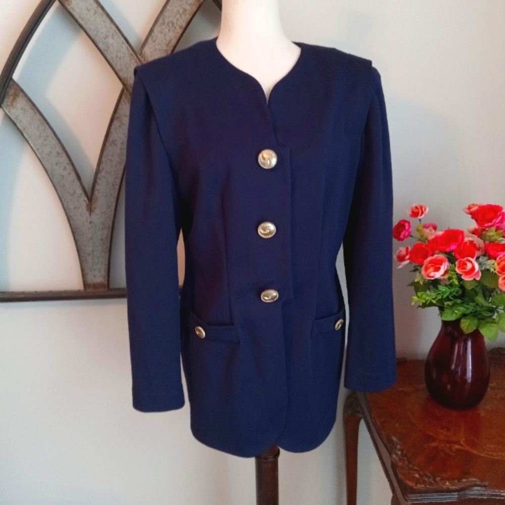 LESLIE FAY Navy Tailored Jacket Blazer with Gold Buttons
